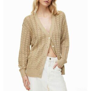 New Aritzia Reverence Cotton Crochet Cardigan Humus Beige XS $138